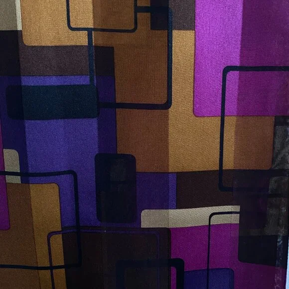 2/$20 👒 Vintage Oldstock Sheer Scarf with Purple and Brown Geometric Pattern - Picture 6 of 7